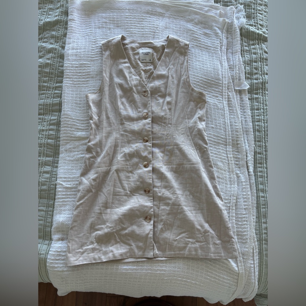 Beige Button-Up Vest Dress